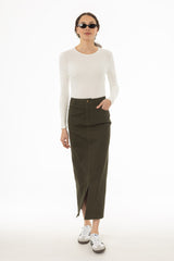 Green Front Slit Maxi Skirt