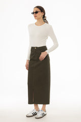 Green Front Slit Maxi Skirt