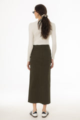 Green Front Slit Maxi Skirt