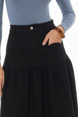 Black Drop Waist Denim Skirt