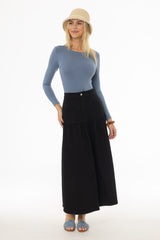 Black Drop Waist Denim Skirt