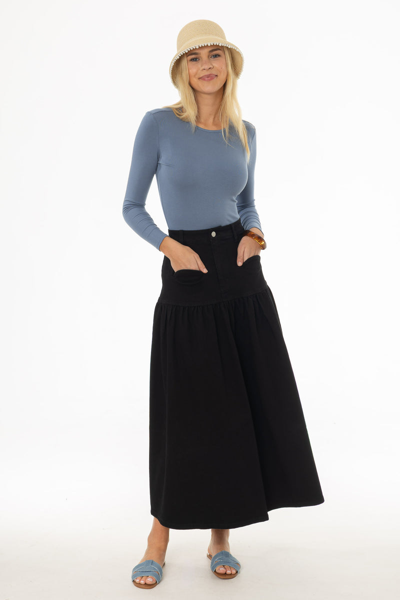 Black Drop Waist Denim Skirt – BLANK
