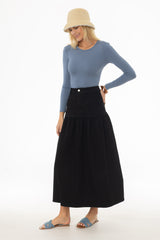 Black Drop Waist Denim Skirt