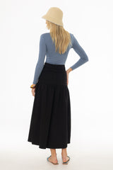Black Drop Waist Denim Skirt