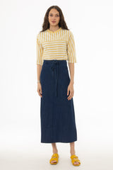 Blue Denim A-Line Maxi Skirt