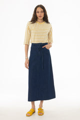 Blue Denim A-Line Maxi Skirt
