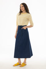 Blue Denim A-Line Maxi Skirt