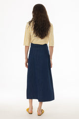 Blue Denim A-Line Maxi Skirt