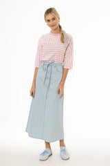 Light Blue Denim A-Line Maxi Skirt