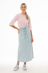 Light Blue Denim A-Line Maxi Skirt