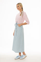 Light Blue Denim A-Line Maxi Skirt