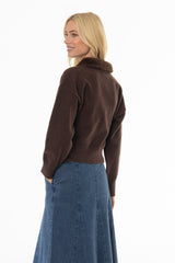 Brown Fur Collar Zipper Sweater