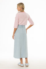 Light Blue Denim A-Line Maxi Skirt