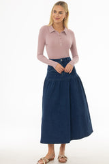 Blue Drop Waist Denim Skirt