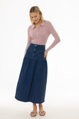 Blue Drop Waist Denim Skirt