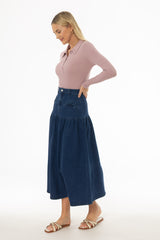 Blue Drop Waist Denim Skirt