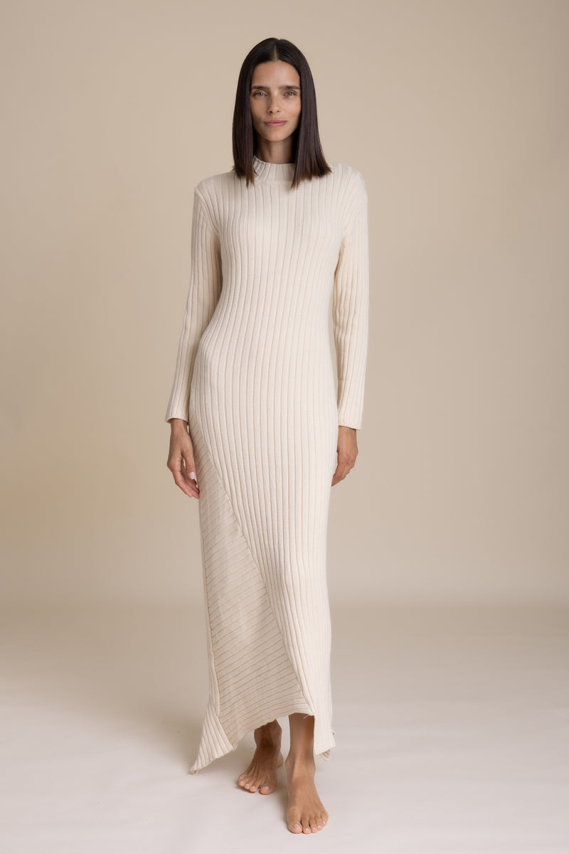 Ivory Asymmetrical Knit Dress