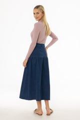 Blue Drop Waist Denim Skirt