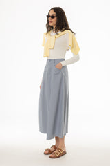 Light Blue Cargo Flare Maxi Skirt