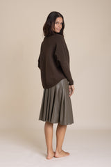 Olive Pleated Leather Skirt