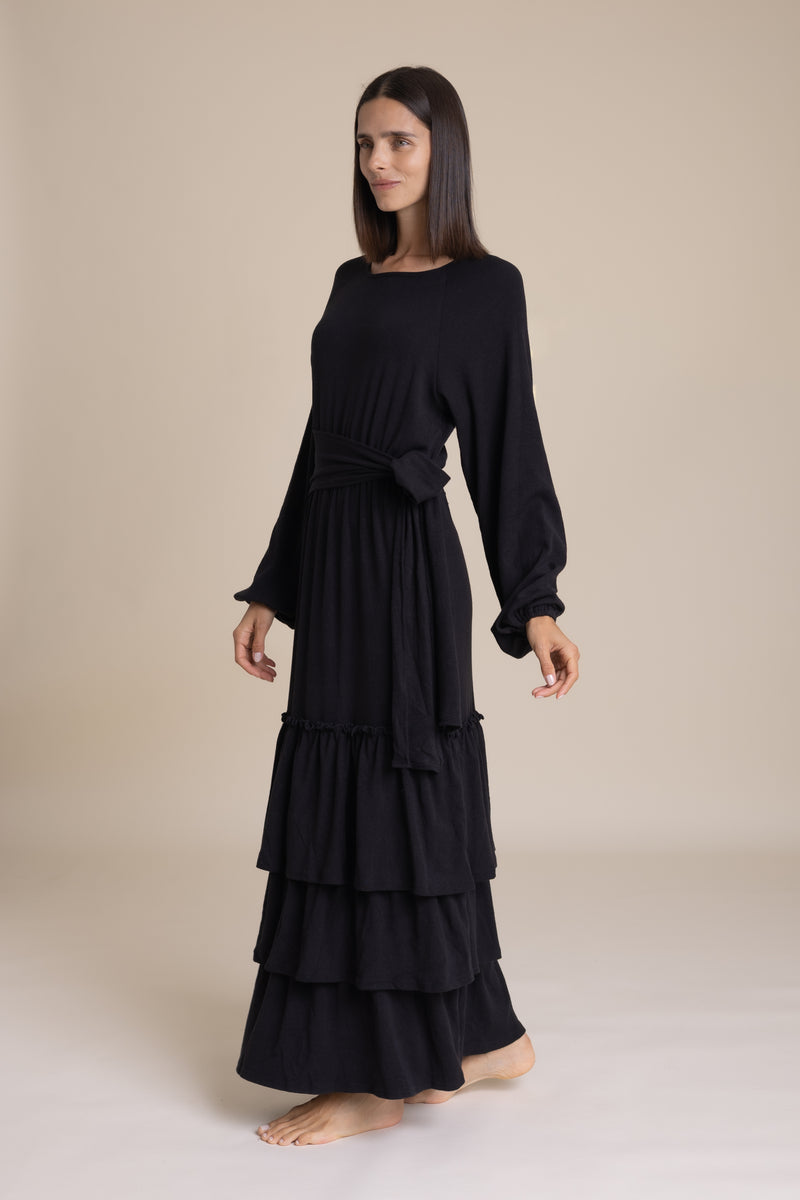 Black Layered Tiered Maxi