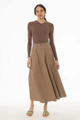Tan Cargo Flare Maxi Skirt