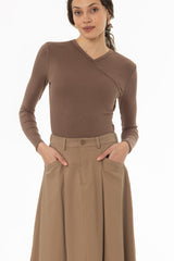 Tan Cargo Flare Maxi Skirt