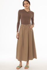 Tan Cargo Flare Maxi Skirt