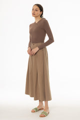 Tan Cargo Flare Maxi Skirt