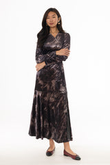 Black Marble Wrap Velour Maxi Dress