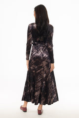 Black Marble Wrap Velour Maxi Dress