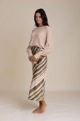 Brown And Olive Striped Slip Skirt