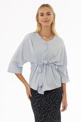 Light Blue 3/4 Sleeve Tie Blouse