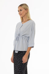Light Blue 3/4 Sleeve Tie Blouse