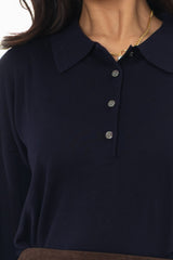 Navy Polo Thin Knit Sweater