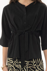 Black 3/4 Sleeve Tie Blouse
