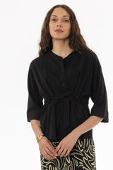 Black 3/4 Sleeve Tie Blouse
