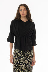 Black 3/4 Sleeve Tie Blouse
