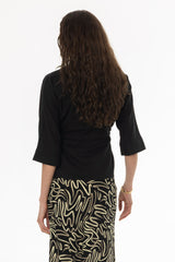 Black 3/4 Sleeve Tie Blouse