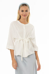White 3/4 Sleeve Tie Blouse