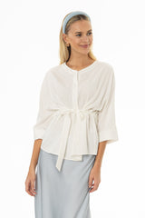 White 3/4 Sleeve Tie Blouse