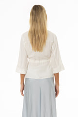 White 3/4 Sleeve Tie Blouse