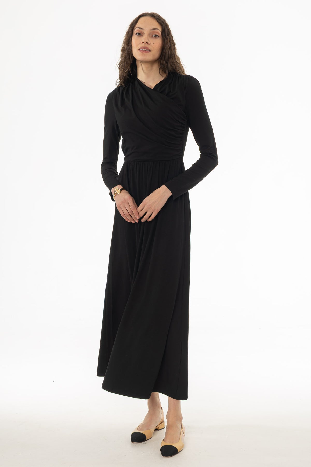 Black Crossover Draped Maxi Dress – BLANK