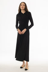 Black Crossover Draped Maxi Dress