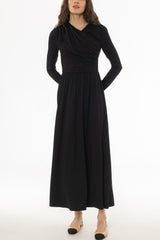 Black Crossover Draped Maxi Dress