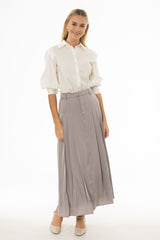 Slate Pleated Satin Maxi Skirt