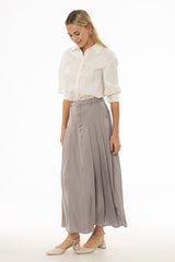 Slate Pleated Satin Maxi Skirt