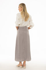 Slate Pleated Satin Maxi Skirt