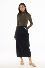 Black Stretch Basic Maxi Skirt