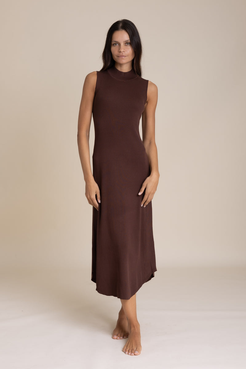 Brown Knit Sleeveless Dress